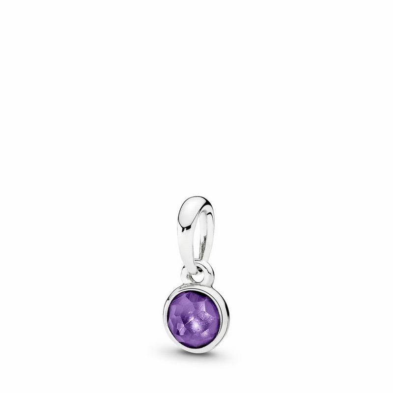 Pandora February Droplet Pendant Ireland - Sterling Silver/Purple/Synthetic Amethyst - 407631ELK